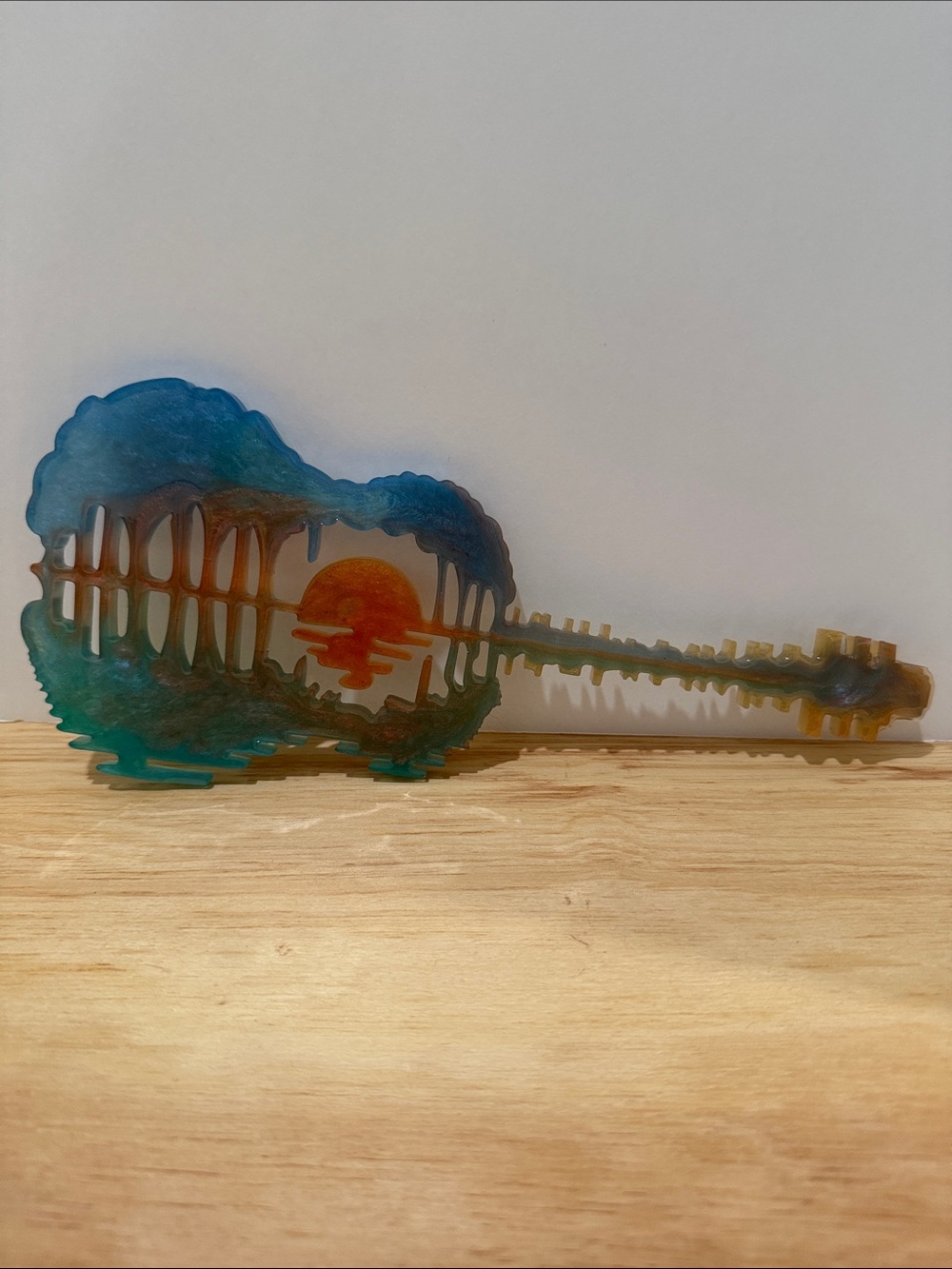 Resin Guitar Wall Sculpture in Blue, Green & Orange